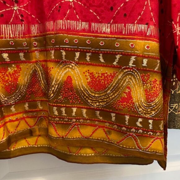 Choice: DIANE GILMAN 100% SILK l/s TUNIC Tops* RED GOLD or OLIVE Green GOLD ~ S - Picture 4 of 14